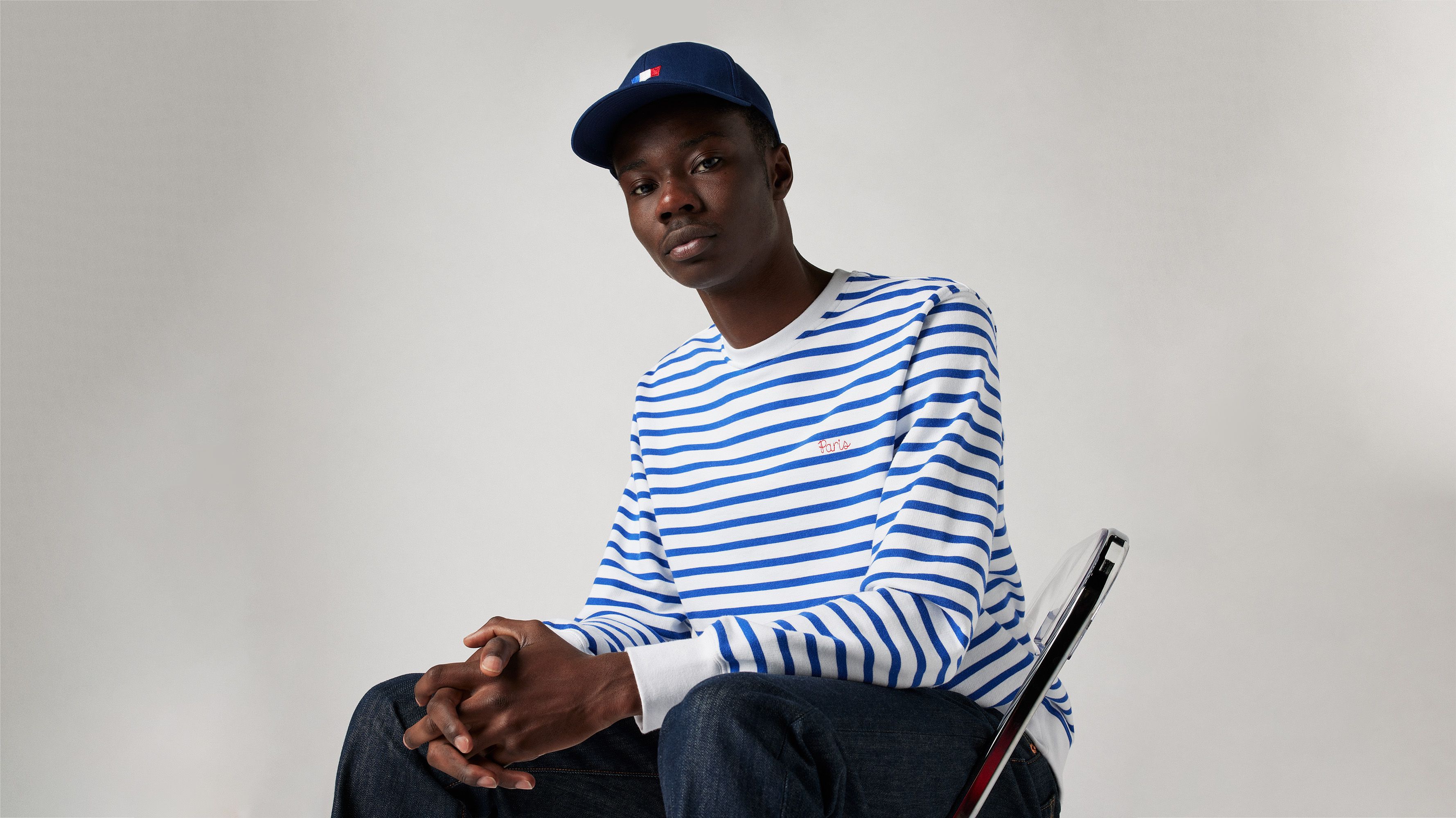 Sweat-shirt col rond Original Housemark - Mariner White + French Terry - Bleu