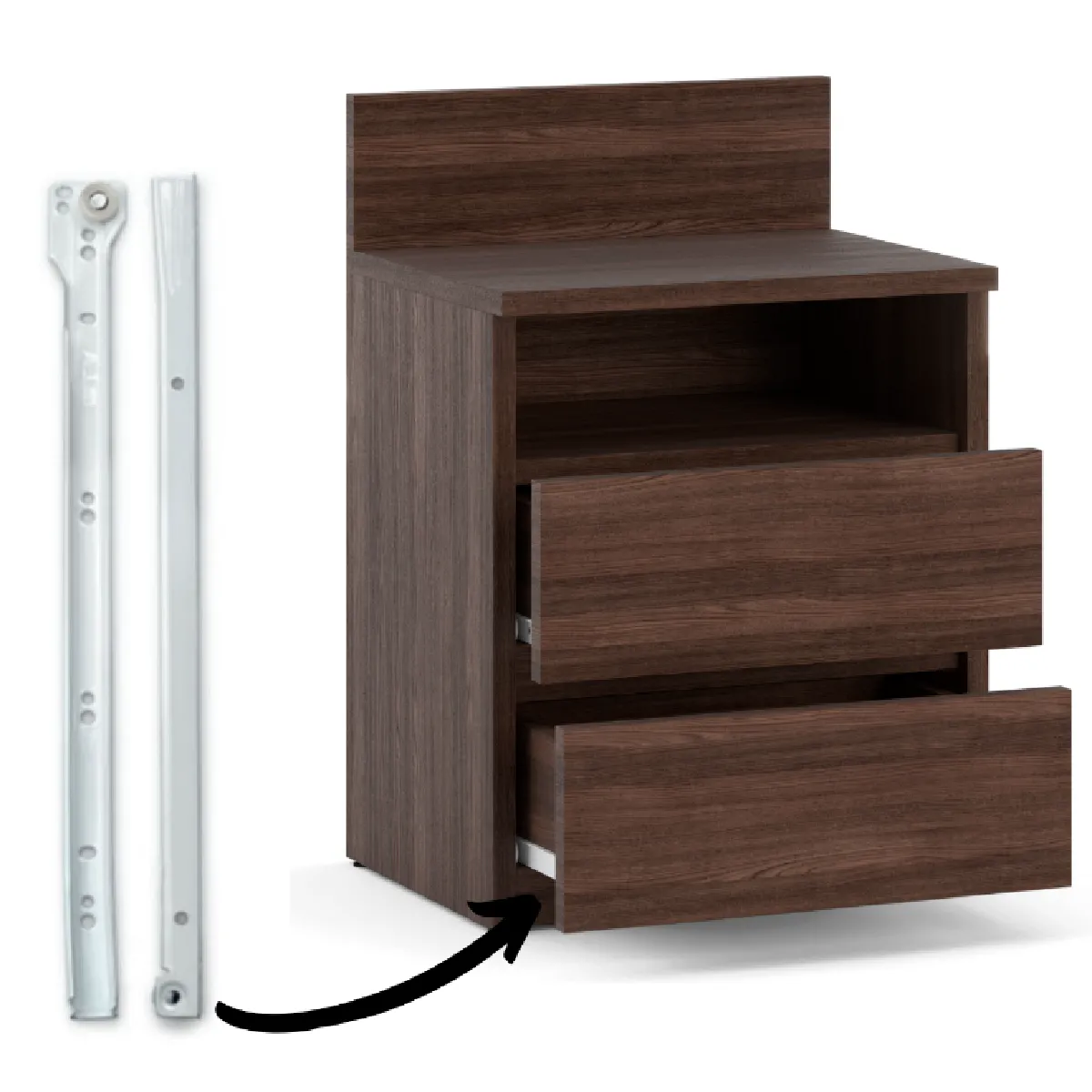 Table de Chevet Wenge - 2 Tiroirs - 40 cm