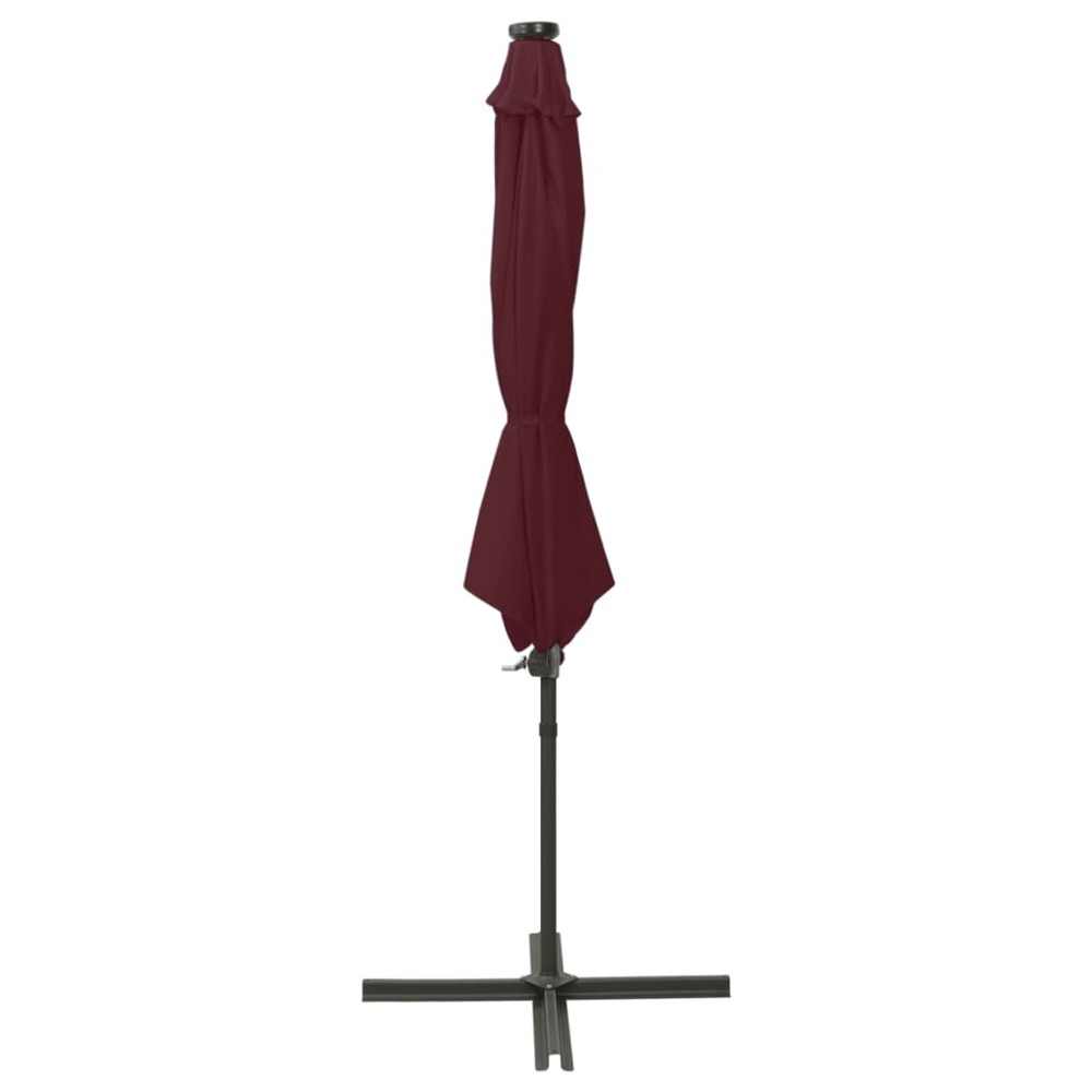 Parasol meuble de jardin déporté avec mât et lumières led rouge 300 cm bordeaux