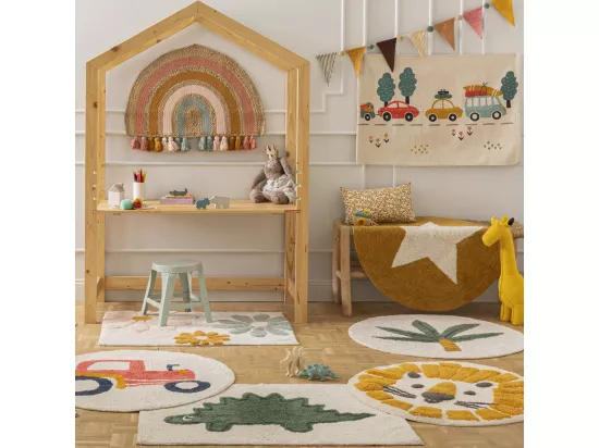 Tapis enfant à fleurs en coton tufté 60x90cm