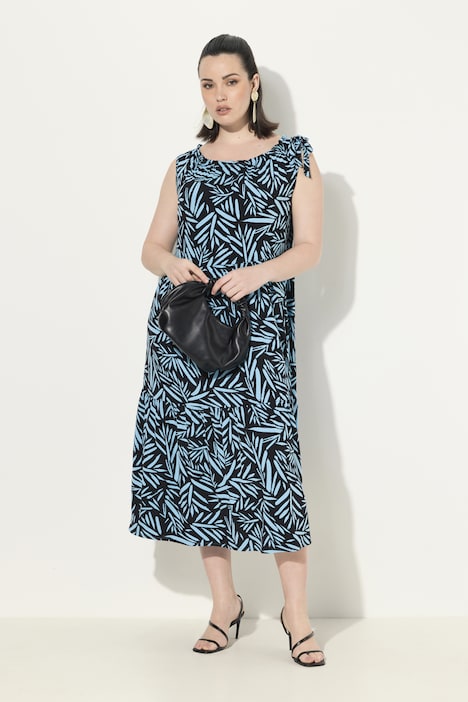 Jerseykleid, geraffter Ausschnitt, Rundhals, ärmellos