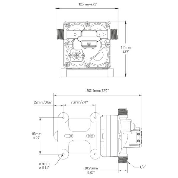 Pompe à eau 12V à membrane avec bypass et pressostat