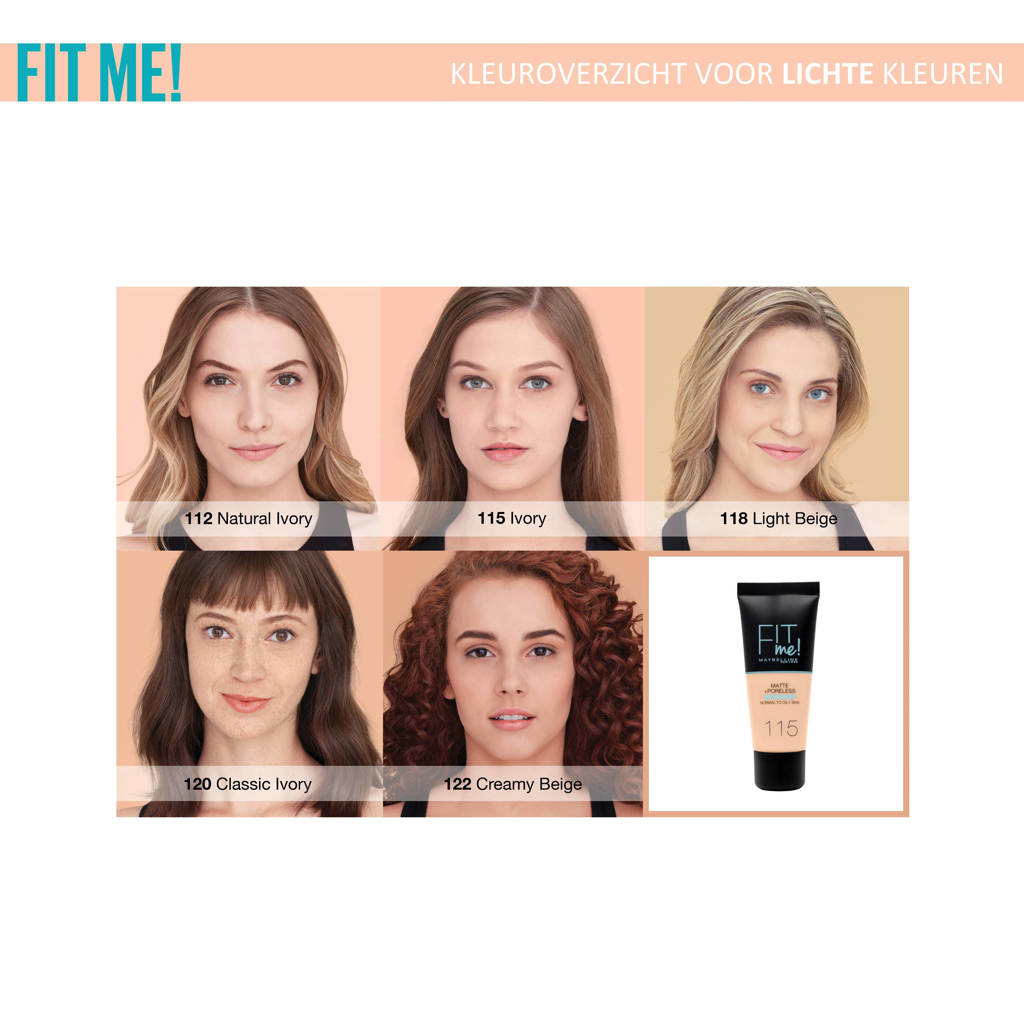 Dekkend maar blend niet fijnFit Me! Matte + Poreless liquid foundation - 115 Ivory