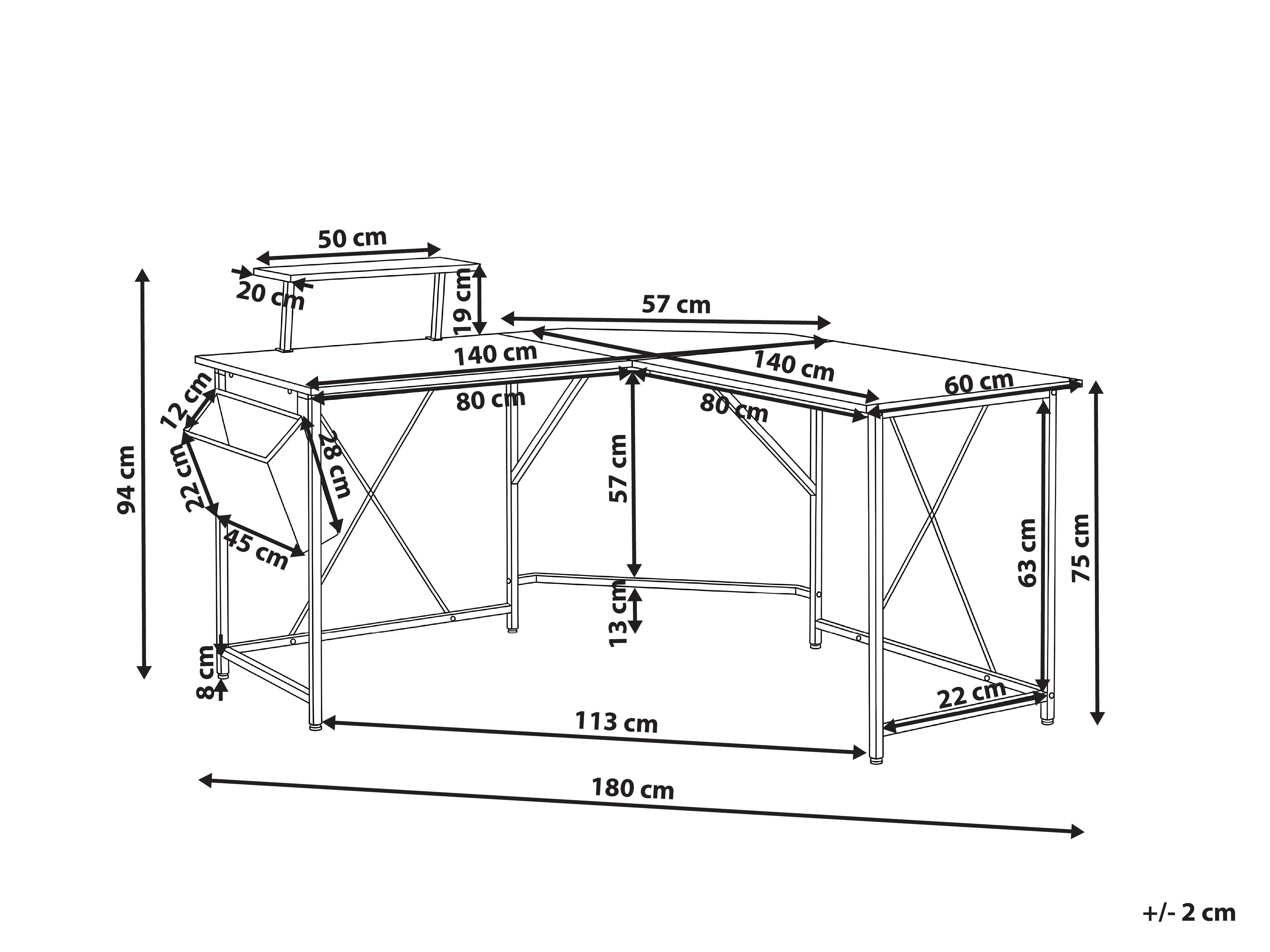 Hoekbureau TACONY Wit 180 cm 140 cm met opbergruimte