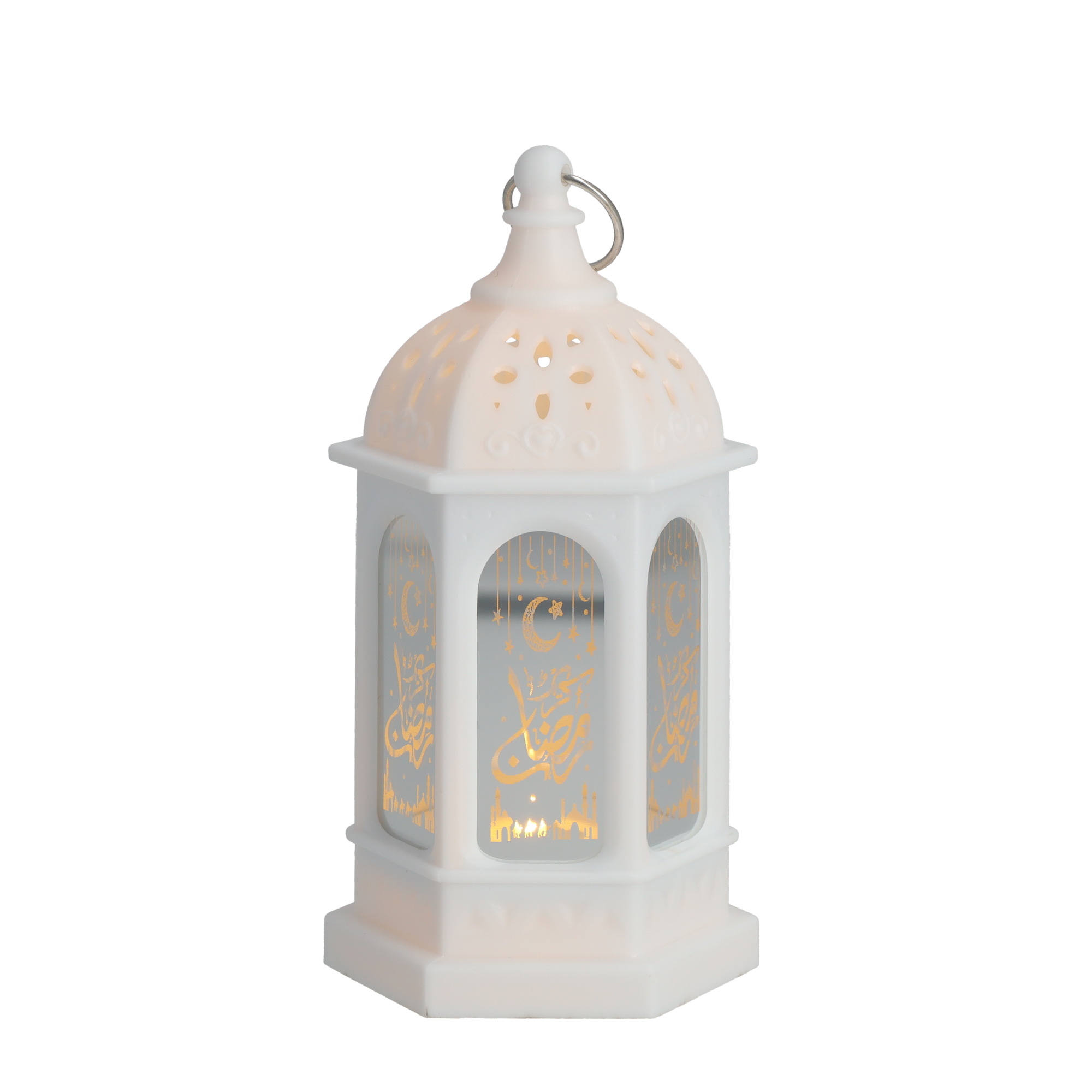 (13x7cm) Mini Ramadan LED Laterne Eid Mubarak Deko Accessoire Bajram Beleuchtung (inkl. LR44 Batterien) - Weiss