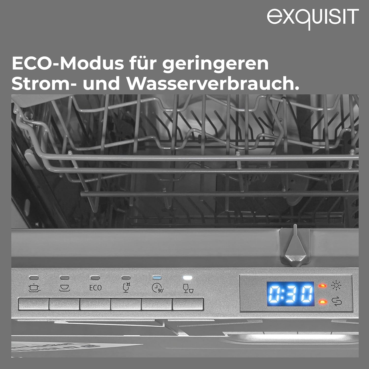 Exquisit PLUS Einbaugeschirrspüler 60 cm, Vollintegrierbar, 13 Maßgedecke, Startzeitvorwahl, 6 Spülprogramme, Power+, ECO-Modus, EGSP52113-E-030E silber