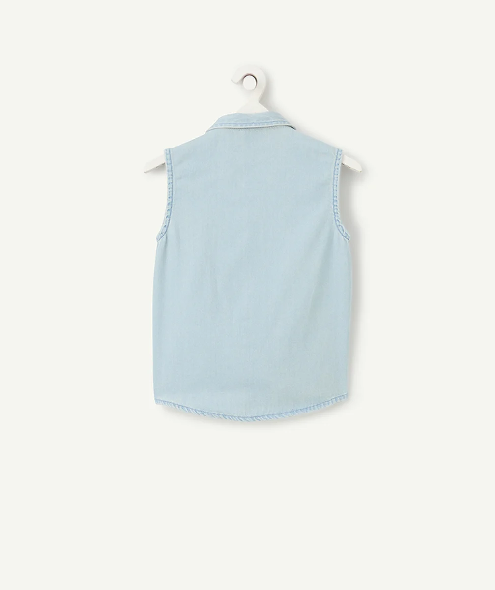 chemise manches courtes fille low impact en denim léger bleu