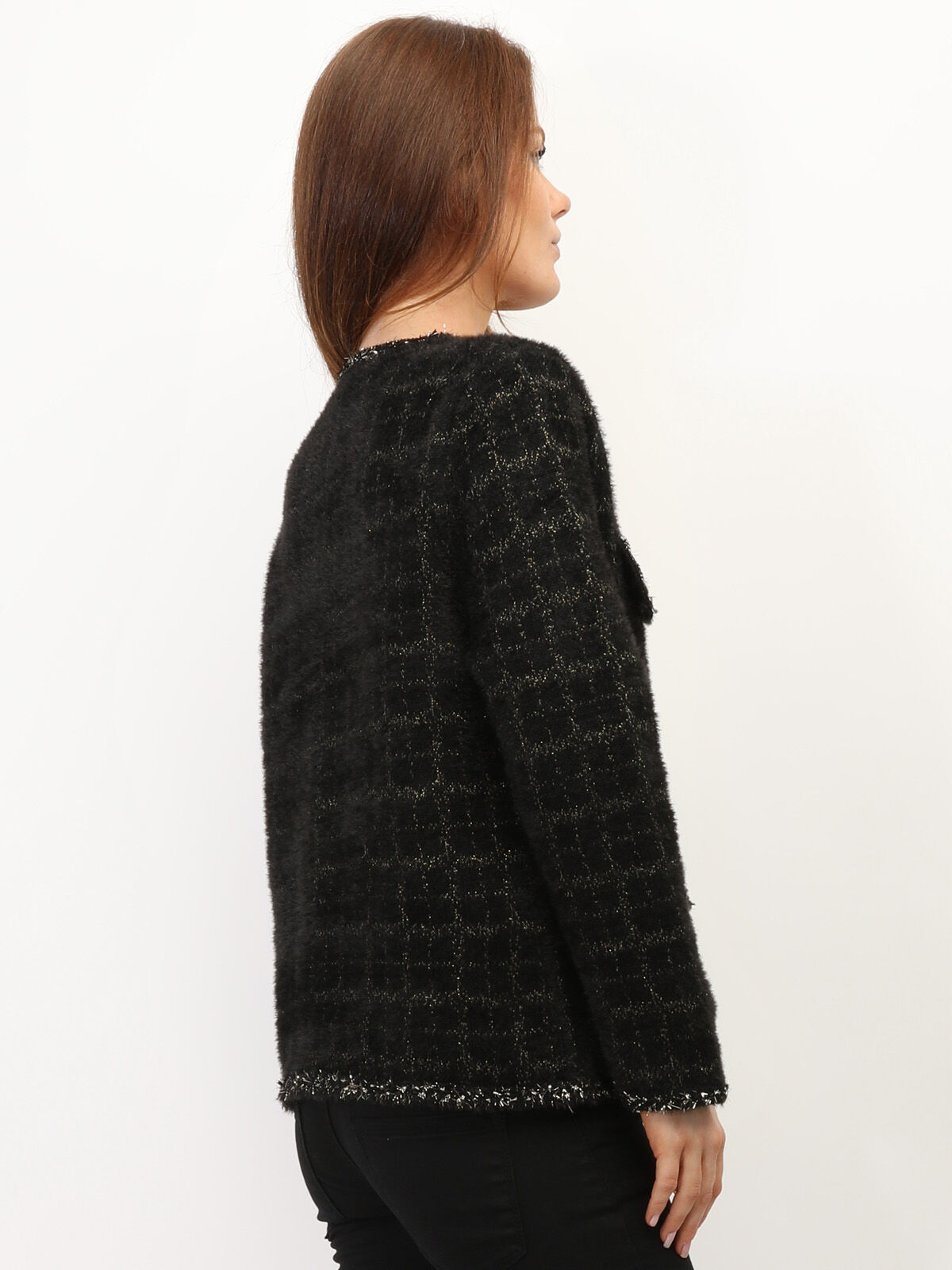 Veste style tweed à boutons nacrés- Noir