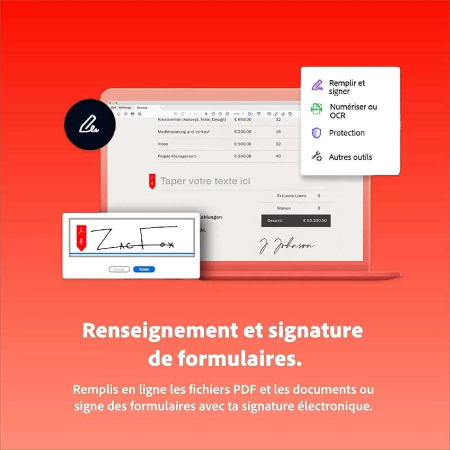 Adobe Acrobat Pro - Abonnement 1 an - 1 utilisateur - A télécharger