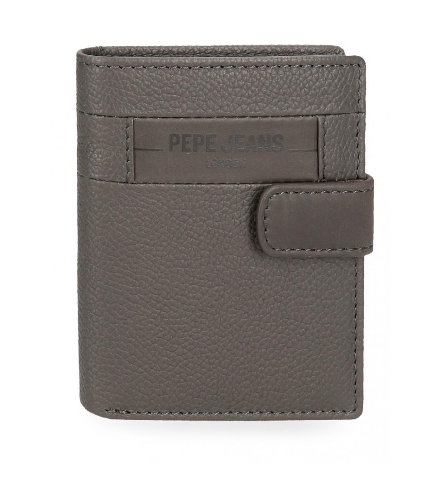 Carteira Pepe Jeans Checkbox em couro com fecho de clique, cinza