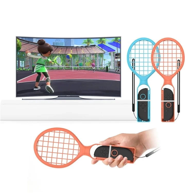 (2er Set) Tennisschläger Controller Griff kompatibel mit Nintendo Switch 2 / OLED / Switch Joy-Con - Orange / Blau