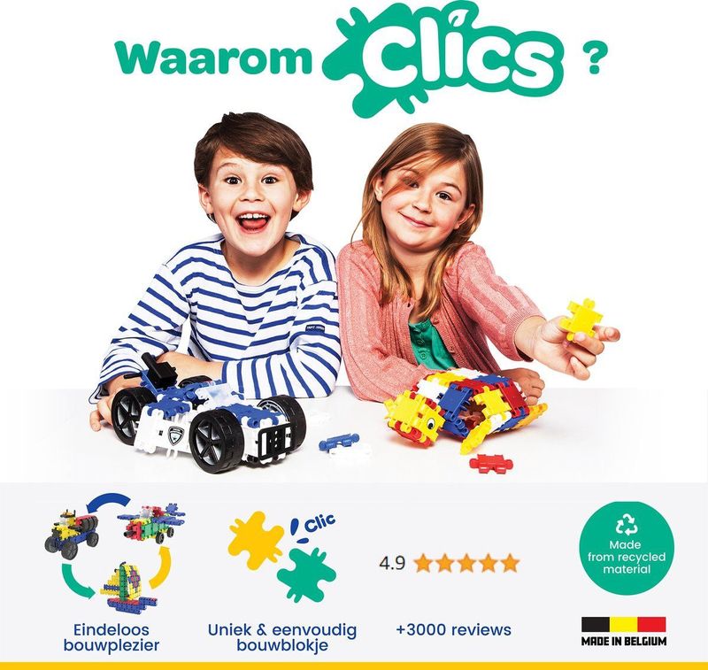 Clics - Builders 5-in-1 Bouwblokken - Duurzaam Speelgoed - Gerecycled Kunststof