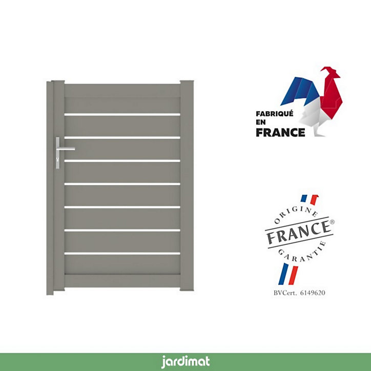 Portillon Jardimat battant aluminium Pyla gris quartz - 100 x h.154 cm