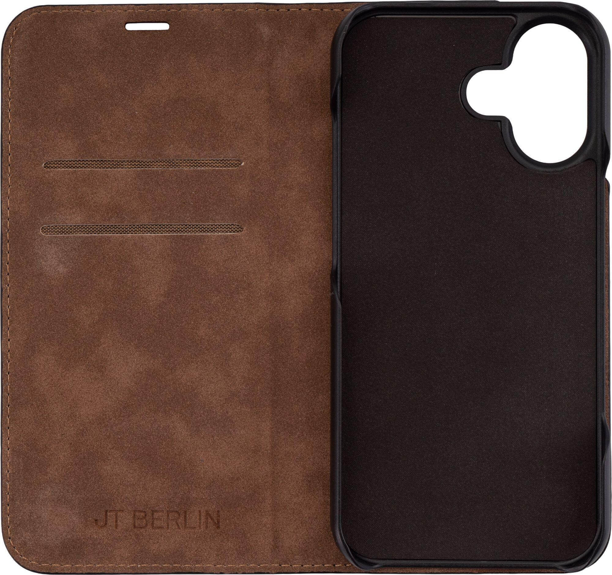 iPhone 17 Echtleder Bookcase Hülle Tegel (11123) - Schwarz