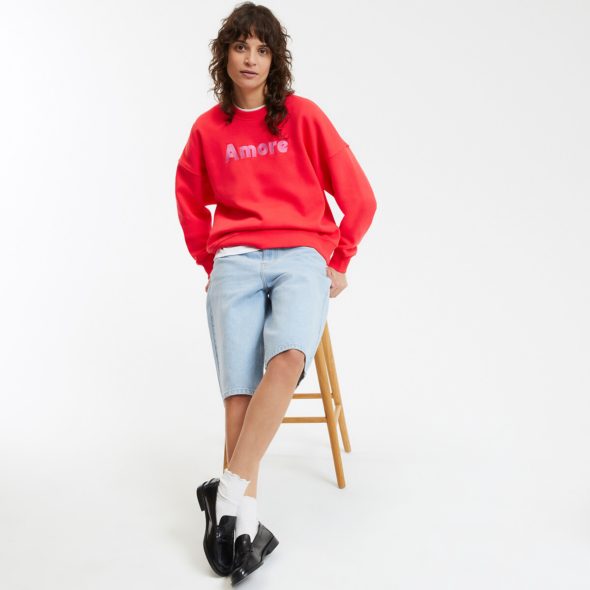COLEÇÃO LA REDOUTE<br>Moletom com mensagem, gola redonda, mangas compridas