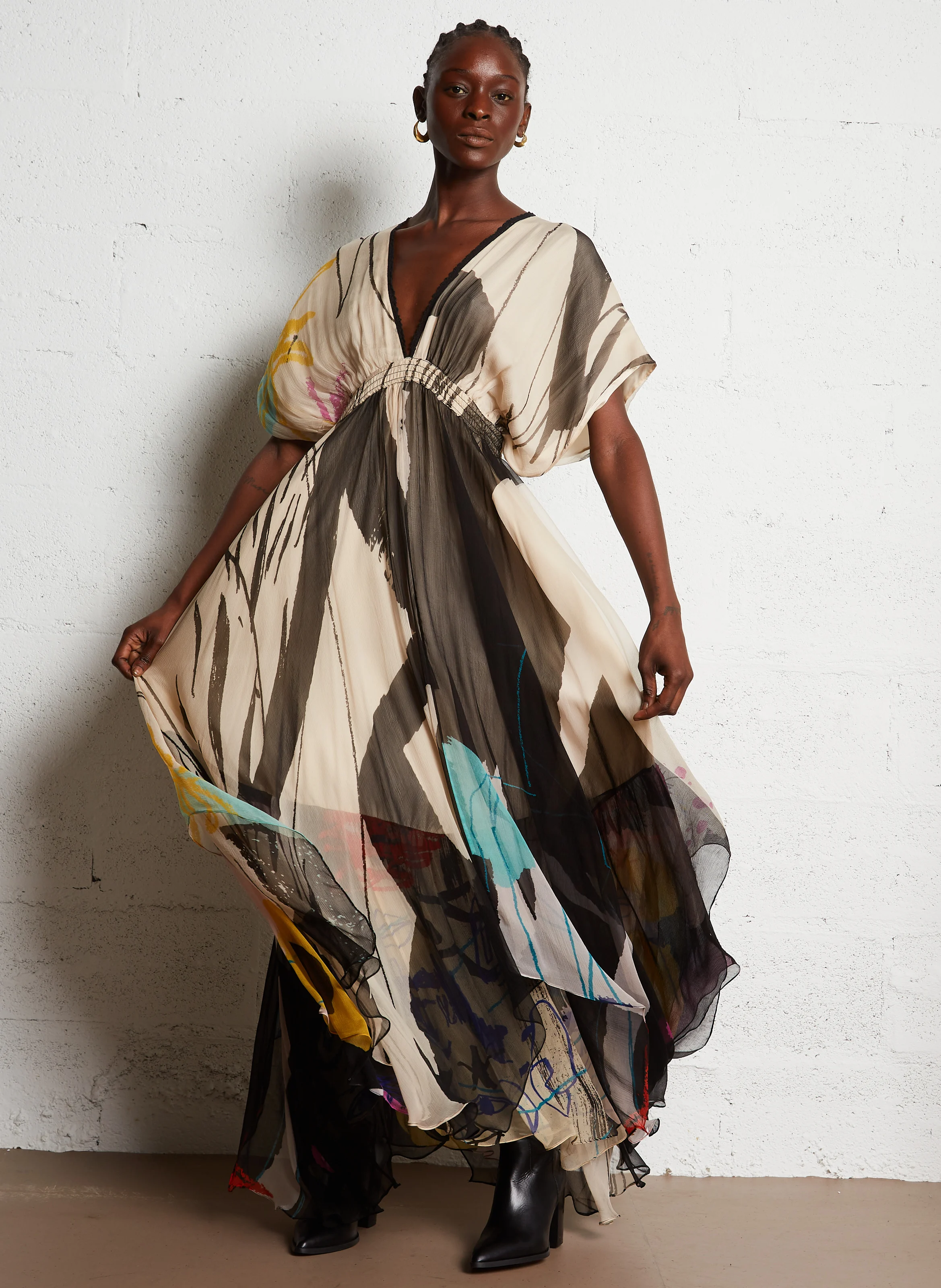 MICASSO - Robe longue imprimée fluide | Multicolore