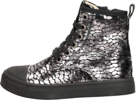 Shoesme oud-zilveren bikerboot met crocoprint