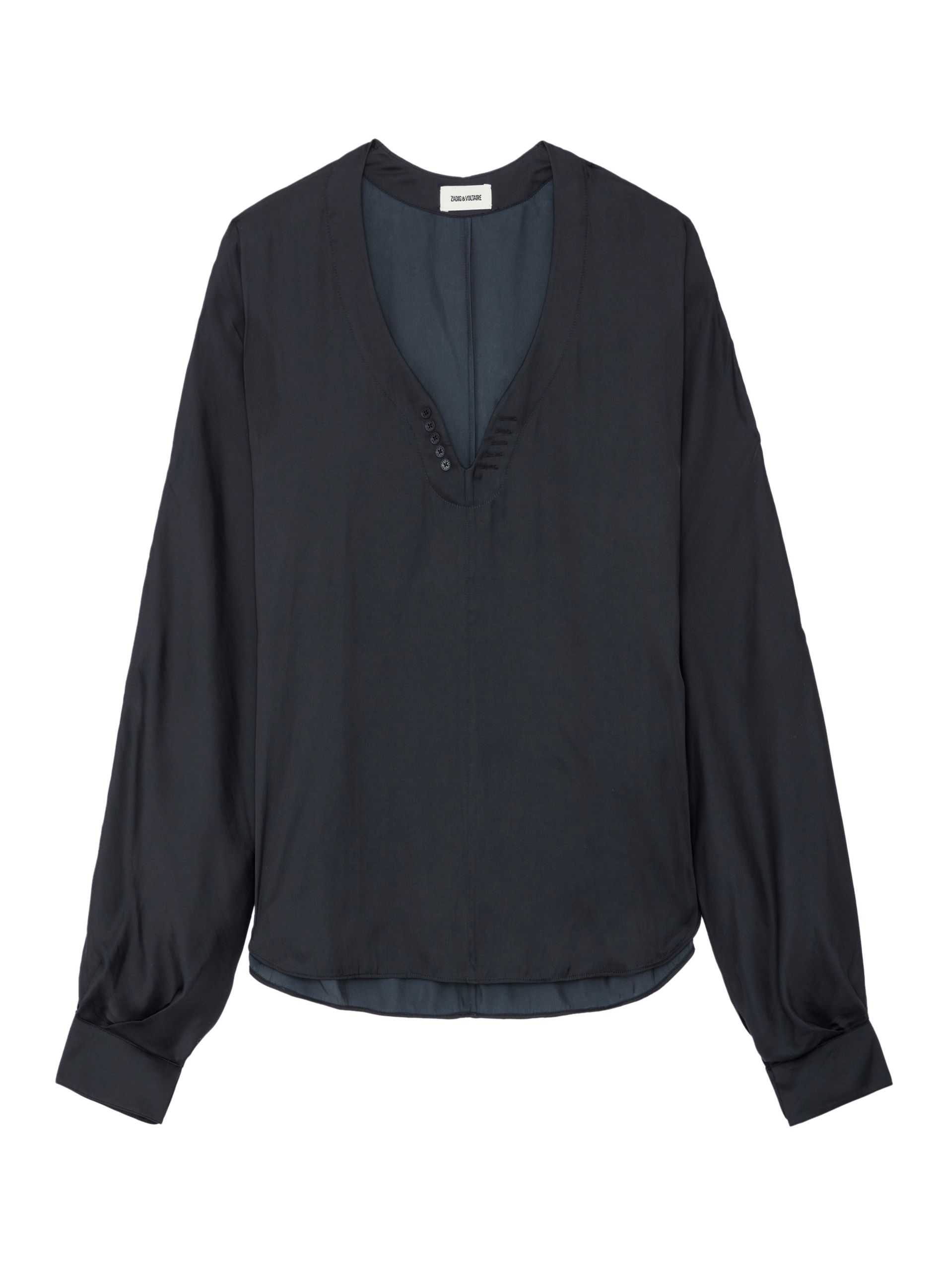 TONASTIR - Blouse ample col tunisien en satin| Noir