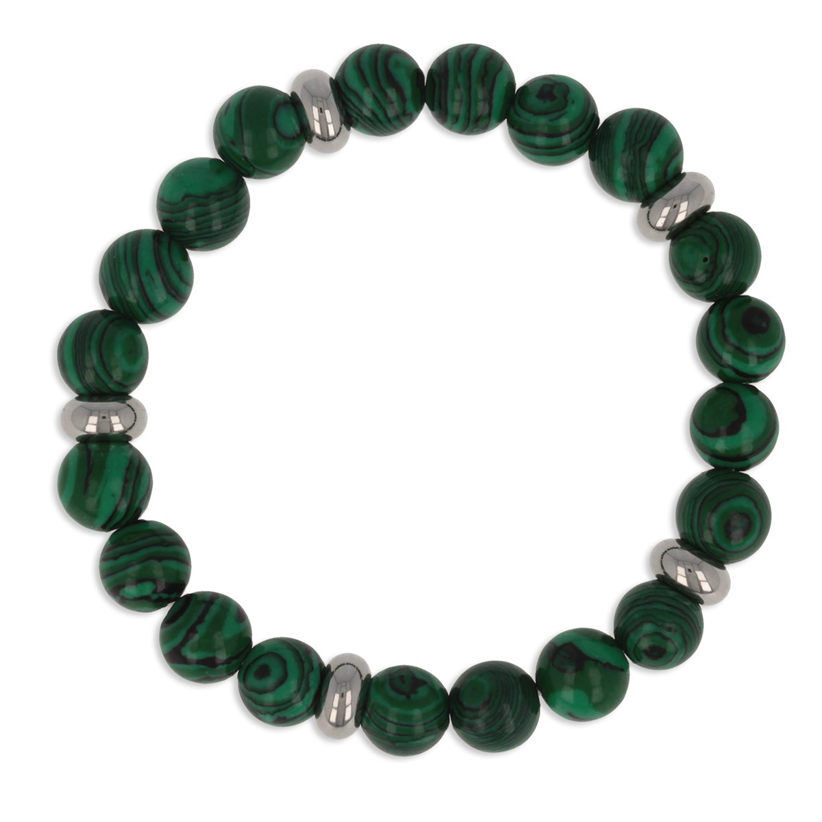 Bracelet élastique 60MM en pierre naturelle de Malachite et séparation en acier