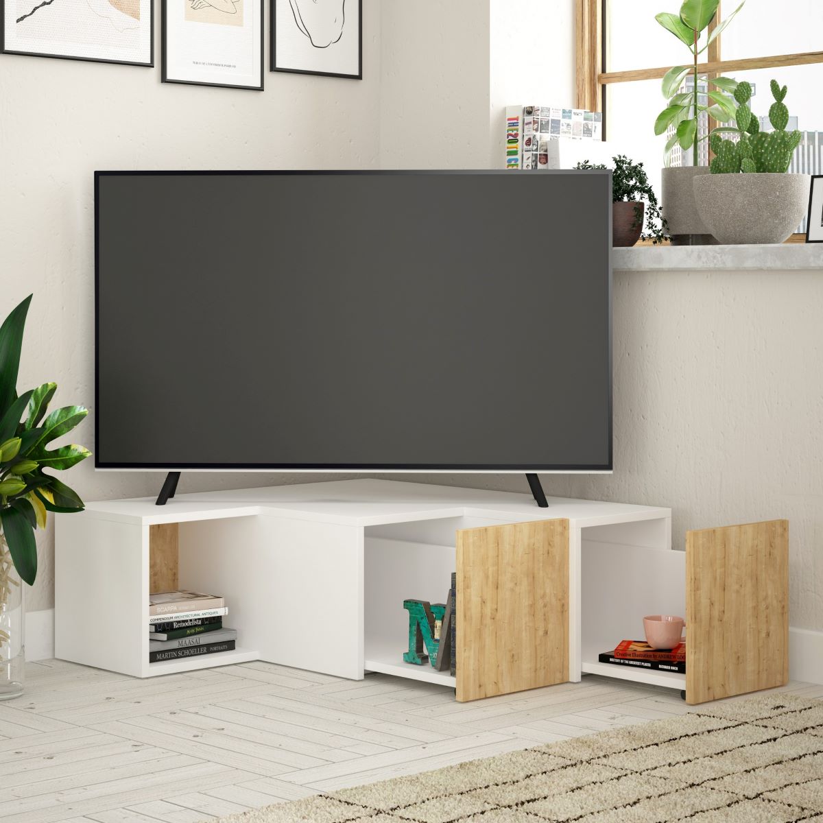 Calicosy - COMPACT TVhoekmeubel met 2 laden - H32 cm
