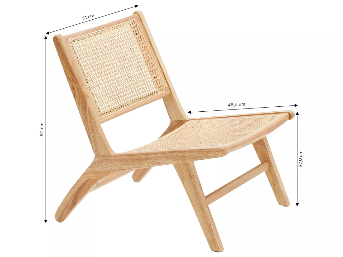 Fauteuil lounge en bois massif et cannage - Zuma