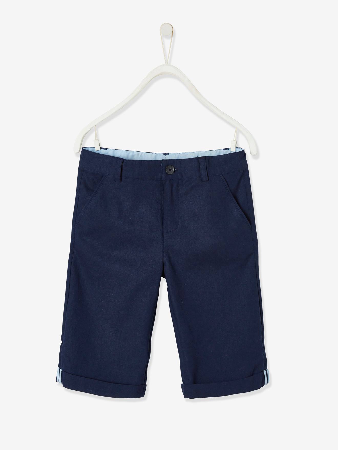 Bermuda azul de algodão e linho para meninos