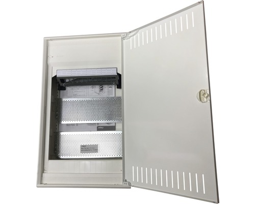 Hager VA36NW kleine verdeelkast volta Multimedia IP30 opbouw kunststof 3-rij met gesleufde plaatstalen deur BxHxD 305x515x96,5 mm grijs