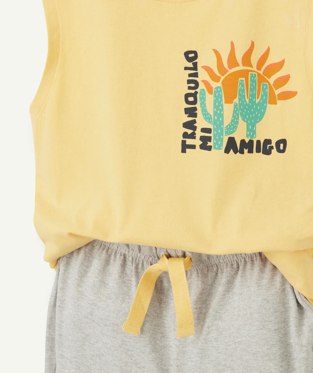 pyjama sans manches garçon en coton bio jaune thème amigo