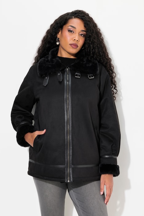 Aviator-Jacke, Shearling, Lammfelloptik, Kragen