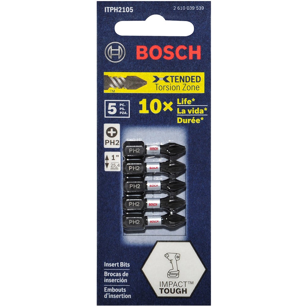 BOSCH PH2 x 25mm Phillips Insert Screwdriver Bit - IMPACT TOUGH - 5 Piece