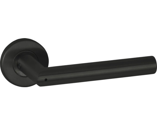 Hermat Basic 02 Fastlock deurkrukpaar op hoge ronde rozet, DIN links, zwart