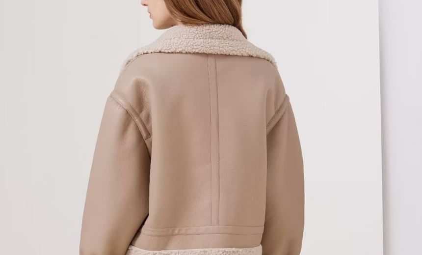 Overing - Lange mouwen imitatieleren fleece jas met rits