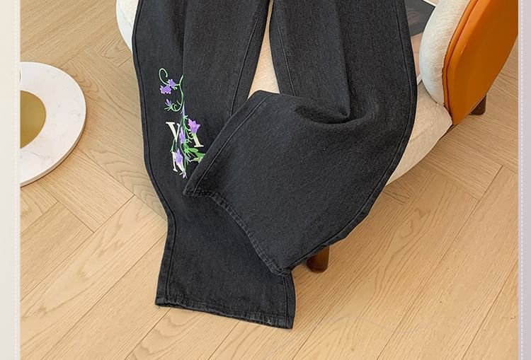 Krezol - Plus Size Hoge Taille Bloemenprint Rechte Jeans