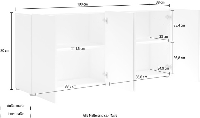 INOSIGN Sideboard »MISTER- Sideboard, Anrichte, Kommode, Made in Italy, 4 Fächer« Kommode mit 4 Türen, komplett Hochglanz lackiert, Breite 180cm