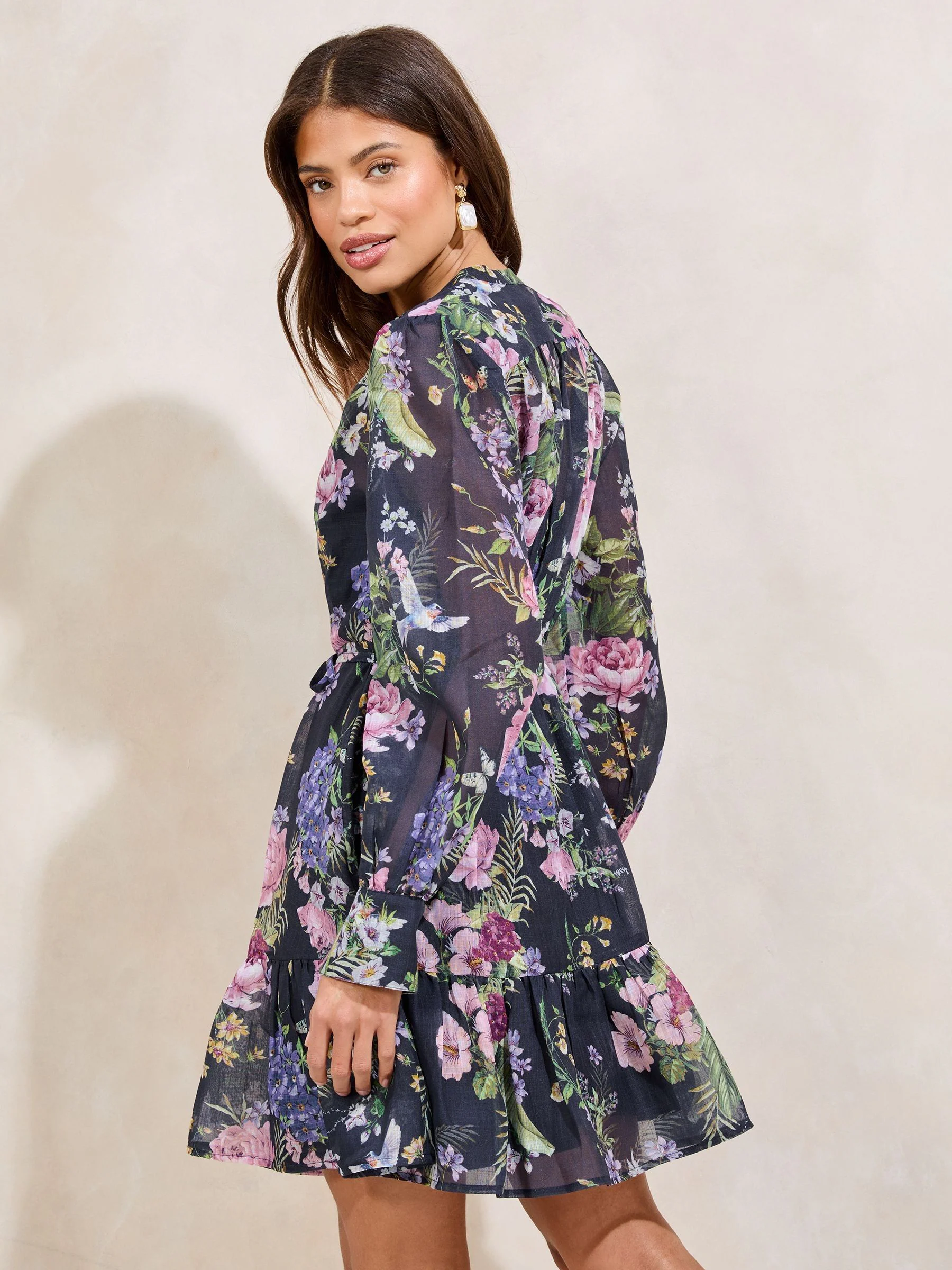 Marineblauw - Lipsy Mini Floral Print Woven Shirt Dress