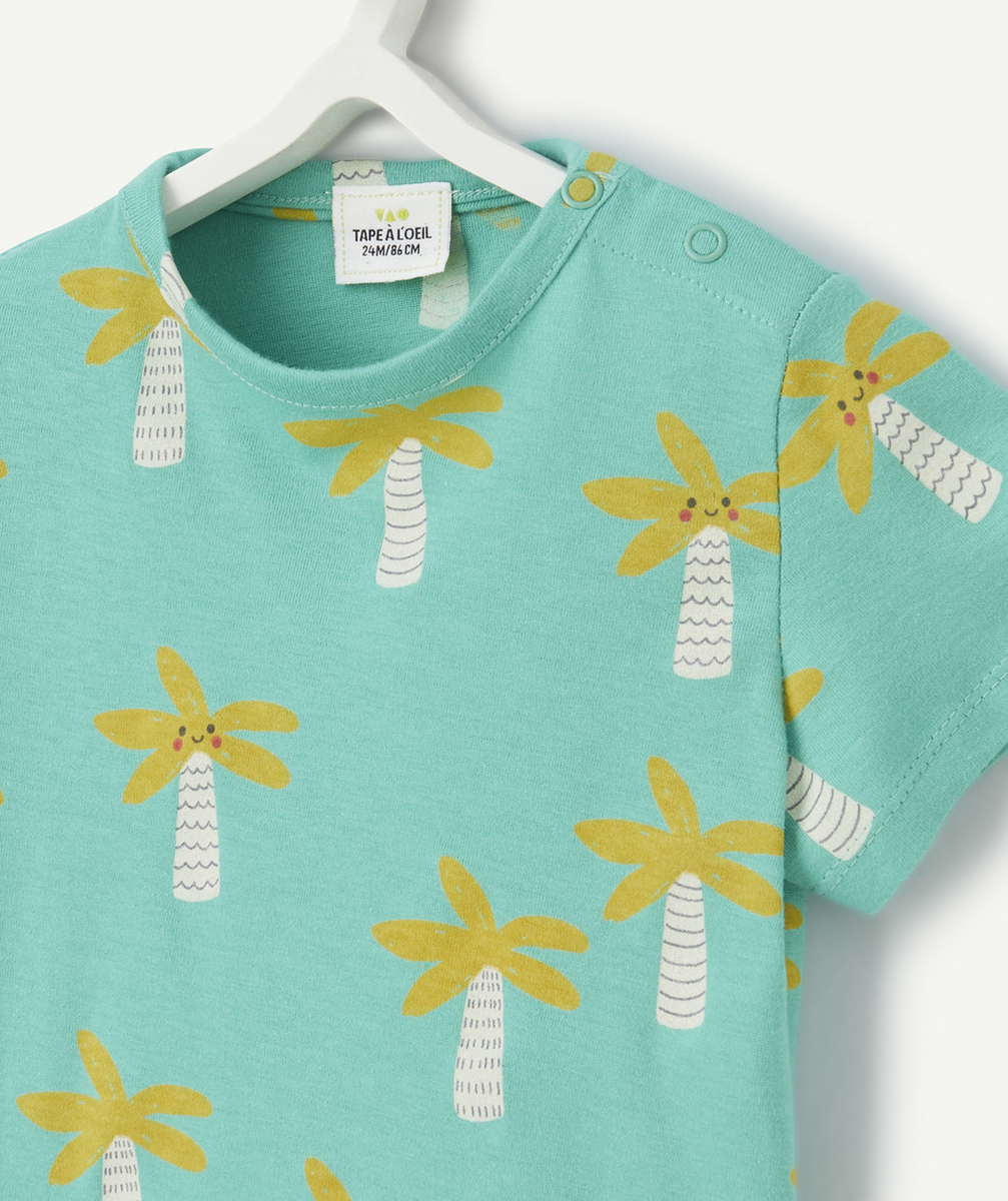 t-shirt manches courtes bébé garçon en coton bio vert avec imprimé palmiers