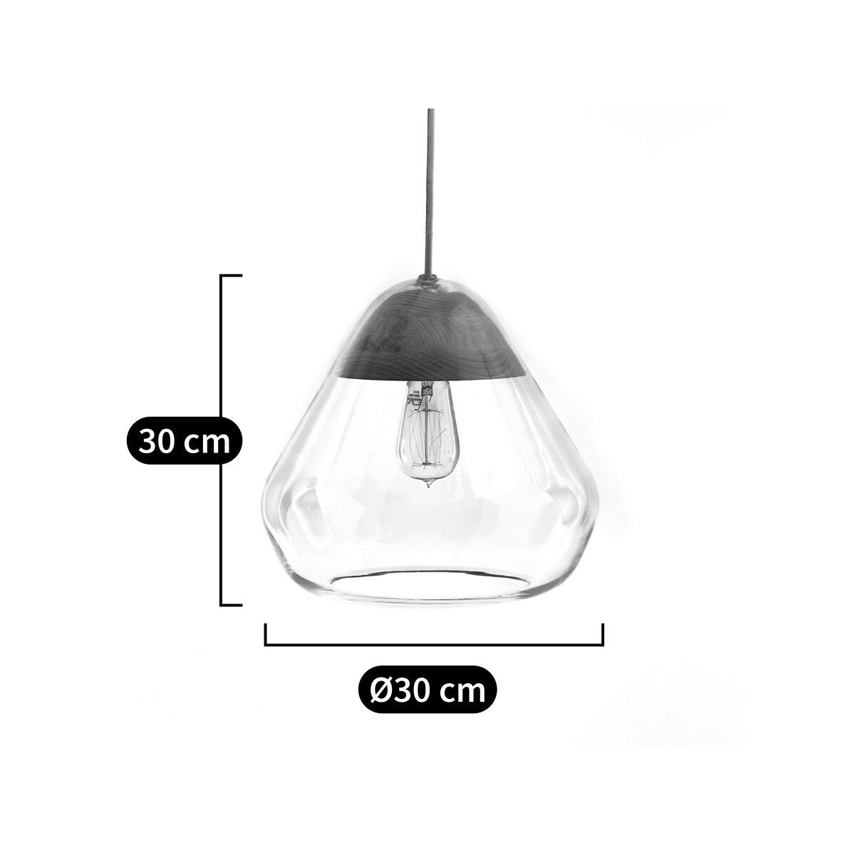 LA REDOUTE INTERIEURS<br>Candeeiro suspenso em vidro e madeira de freixo Ø30 cm, Nasoa