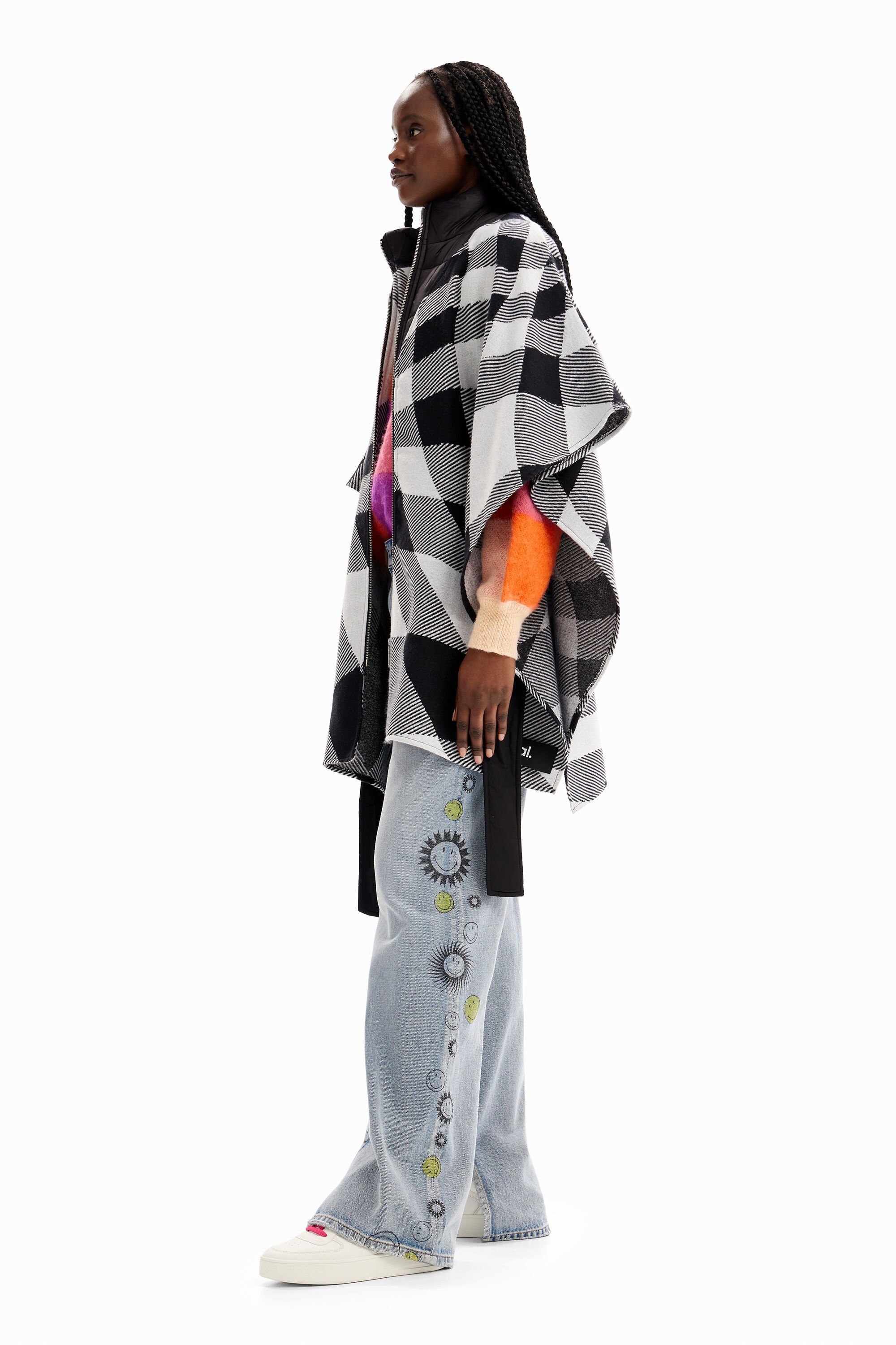 Poncho carreaux ceinture