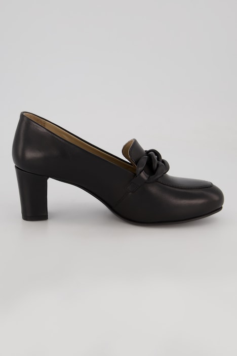 Leder-Pumps, Kette, Blockabsatz