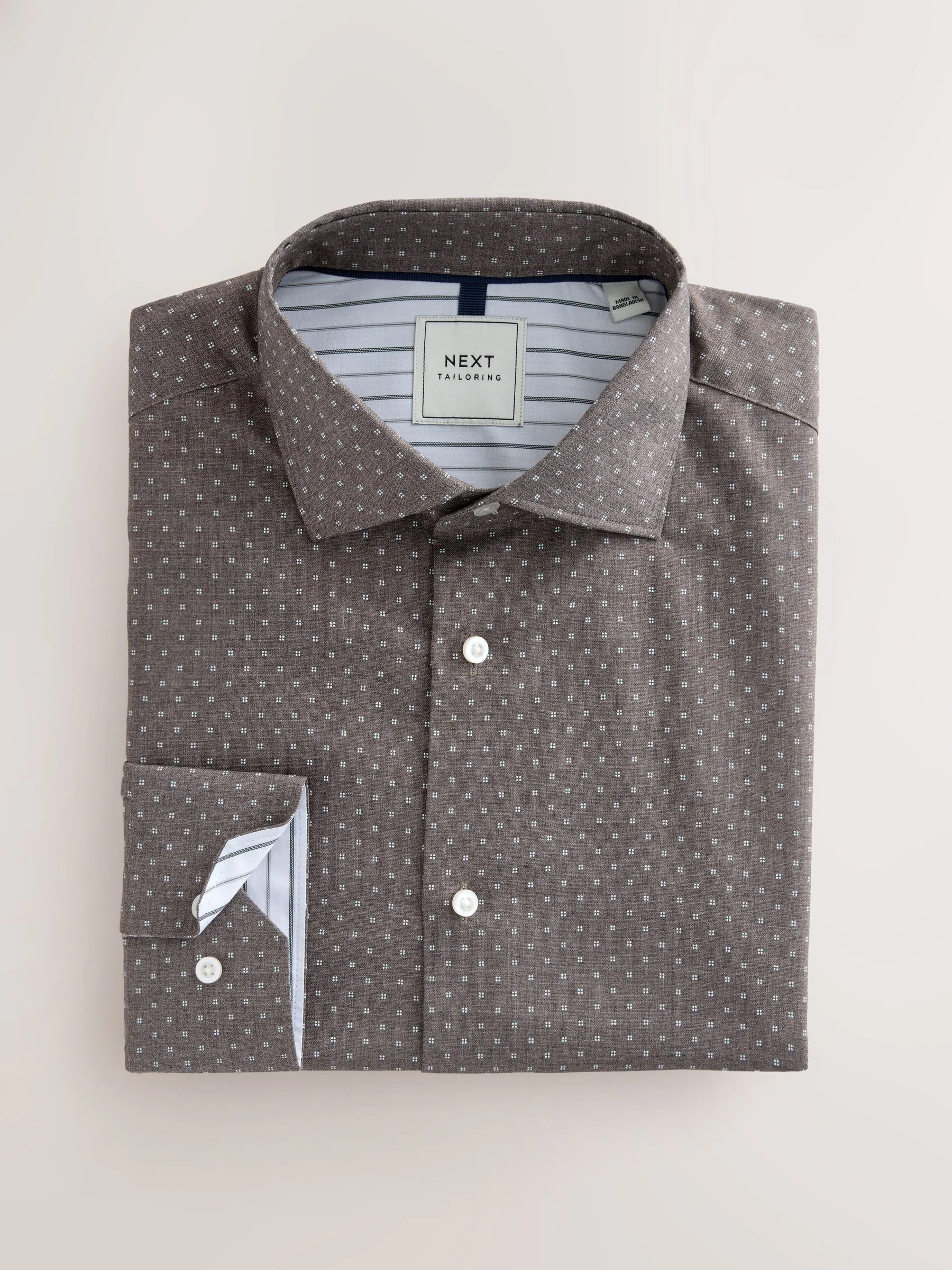 Witte Strepen/Antracietkleurige Print - Slim Fit - Strijkvrije slimme overhemden met enkele manchet 2 pak