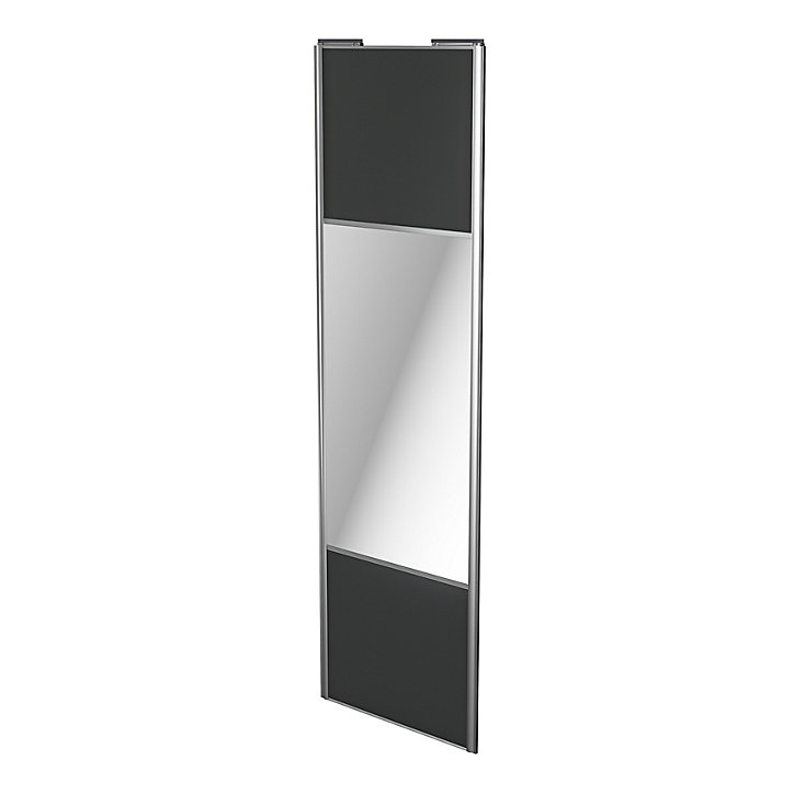 Porte de placard coulissante avec miroir anthracite profil gris GoodHome Arius H. 248,5 x L. 77.2 cm + amortisseurs