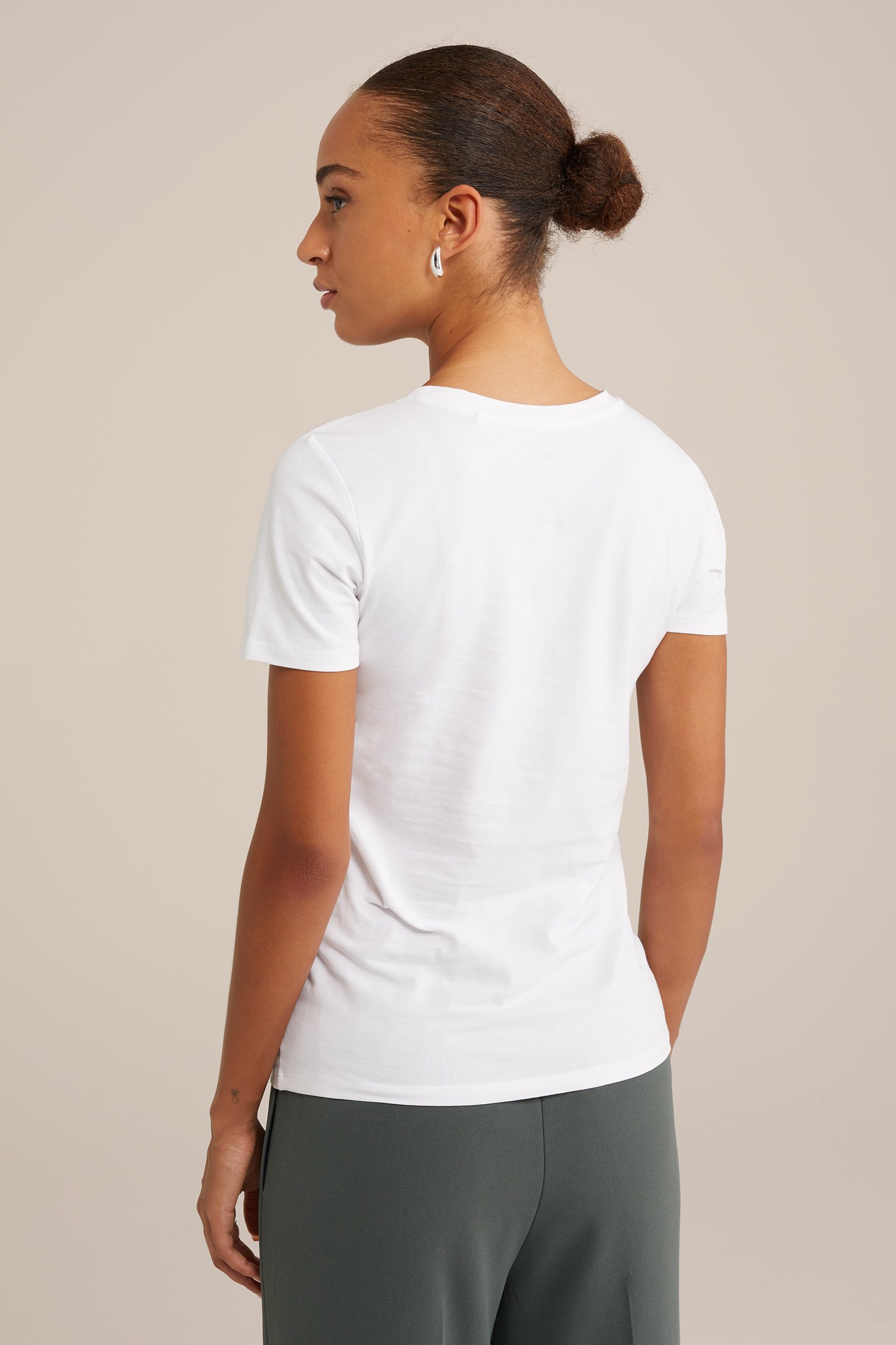 T-shirt met V-hals WE Fashion Wit