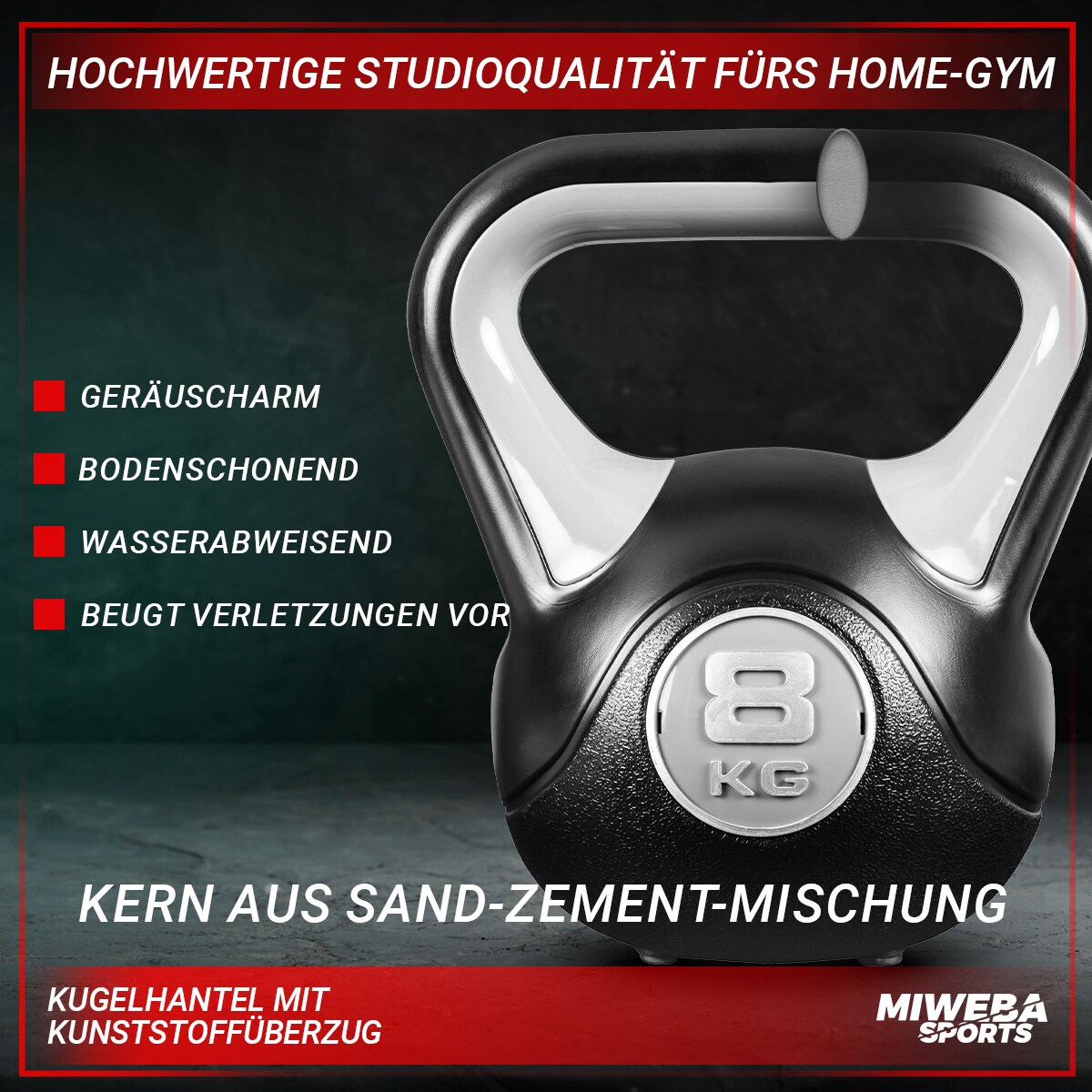 Miweba Sports Kettlebell KB200, Kunststoff-Kugelhantel, 4-12 kg, Anti-Rutsch-Griff, Hartgummifüße (4,0 kg)