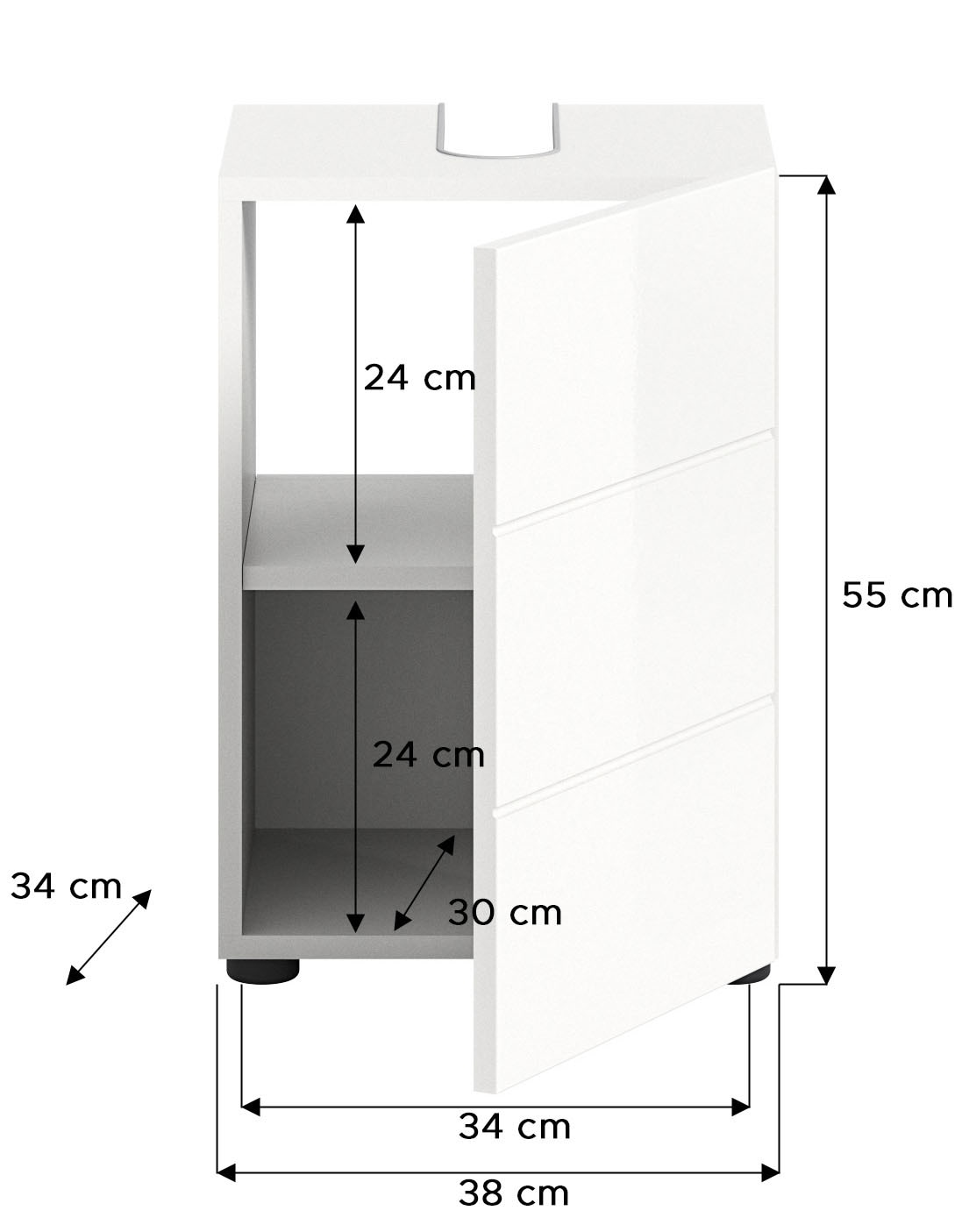 welltime Waschbeckenunterschrank »BIEL, TOPSELLER!, Breite 38 cm, 1 Tür, 1 Boden, mit Siphonausschnitt« 1 Stk. tlg. Badmöbel, Badschrank, Schrank, Unterschrank, Bad, Badezimmer