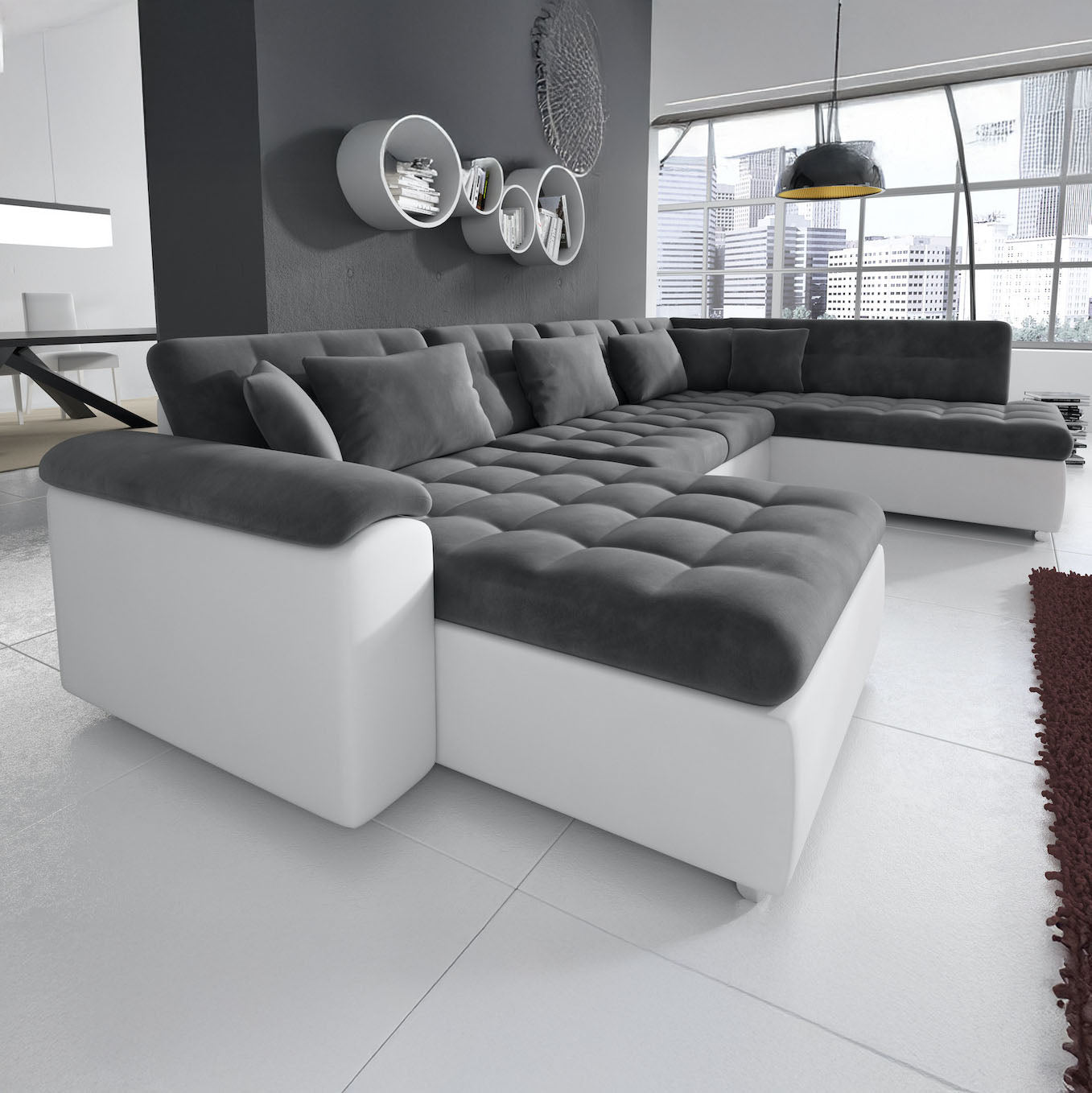 Nicoreta - Hoekbank 5-zits met chaise longue - Velvet grijs - Links