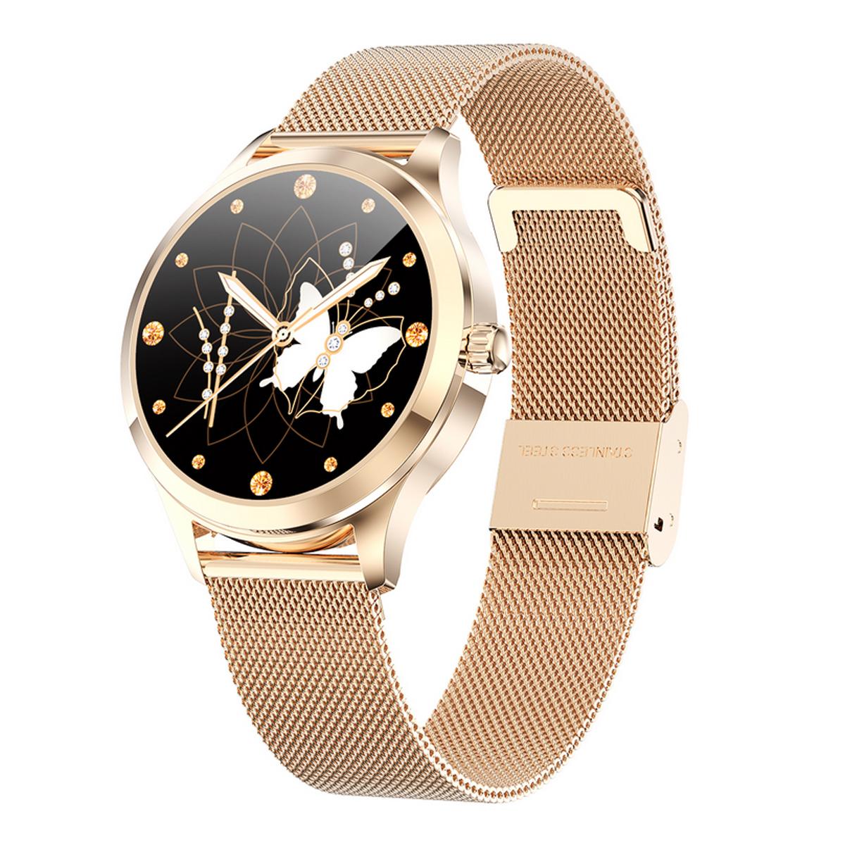 TPFNet Damen Smart Watch / Fitness Tracker IP68 - Milanaise Armband - Android & IOS - Gold