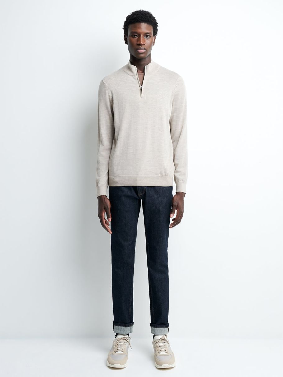 Pull col montant zippé en laine mérinos
