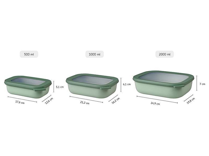 MEPAL Multischüssel-Set Cirqula rechteckig 3.5 l, Olivgrün Vorratsdosen-Set 3-teilig