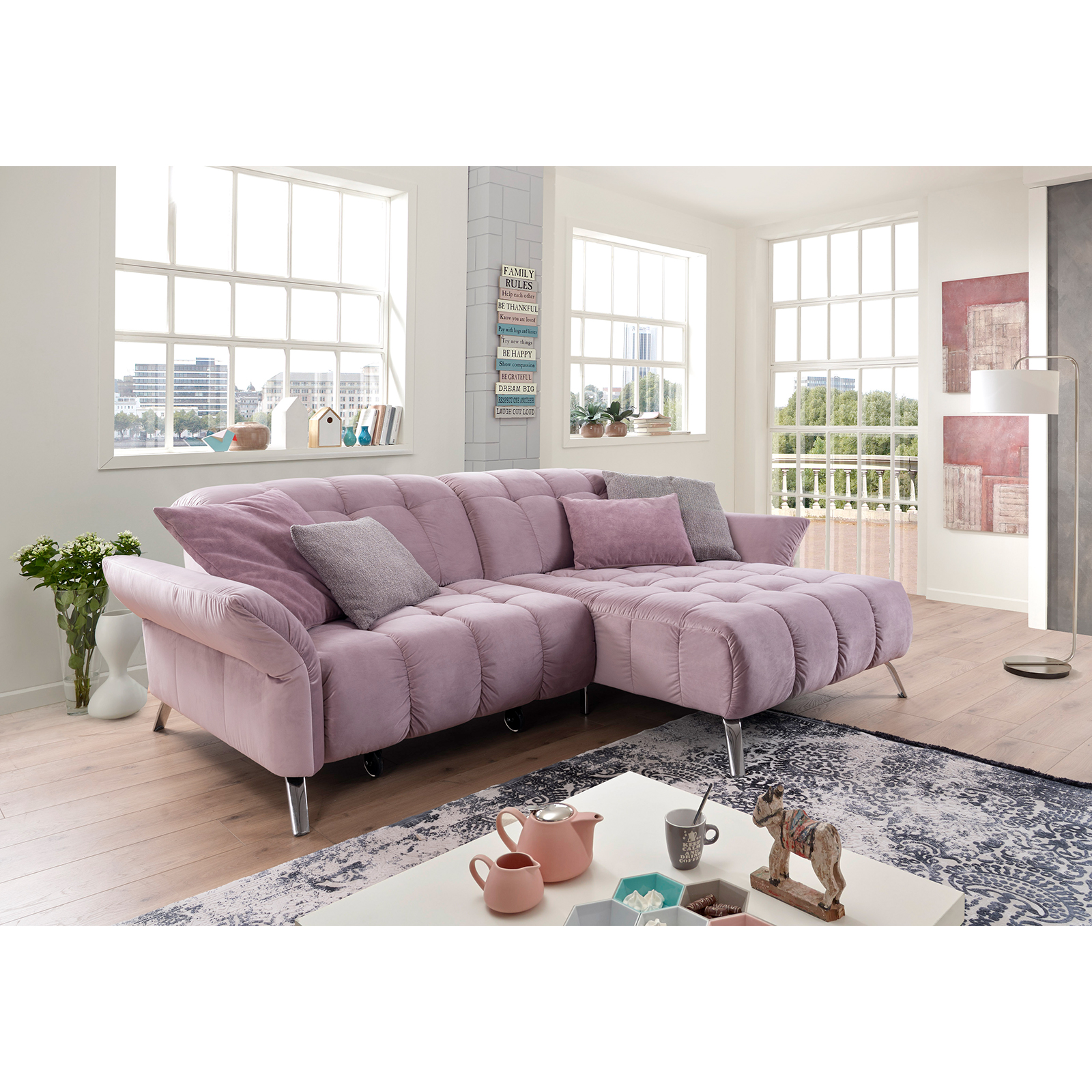Ecksofa - flieder - Basismodell - Longchair rechts