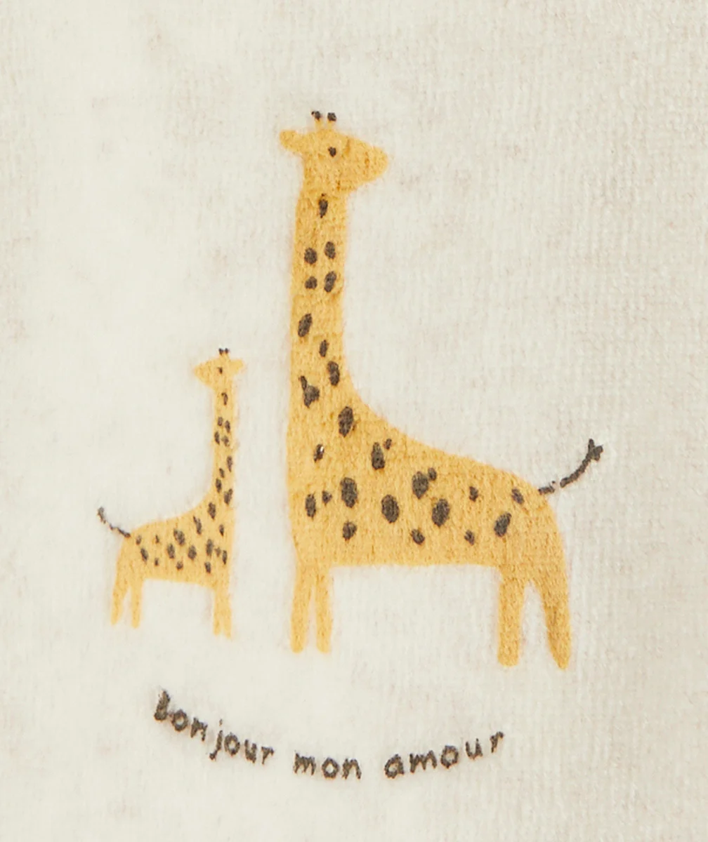 DORS BIEN VELOURS EN FIBRES RECYCLÉES BEIGE MOTIFS GIRAFES